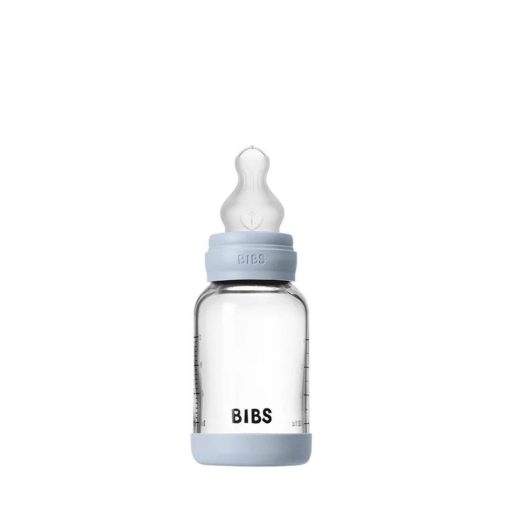 Baby Glass Bottle Set 120ml Silicone - Baby Blue