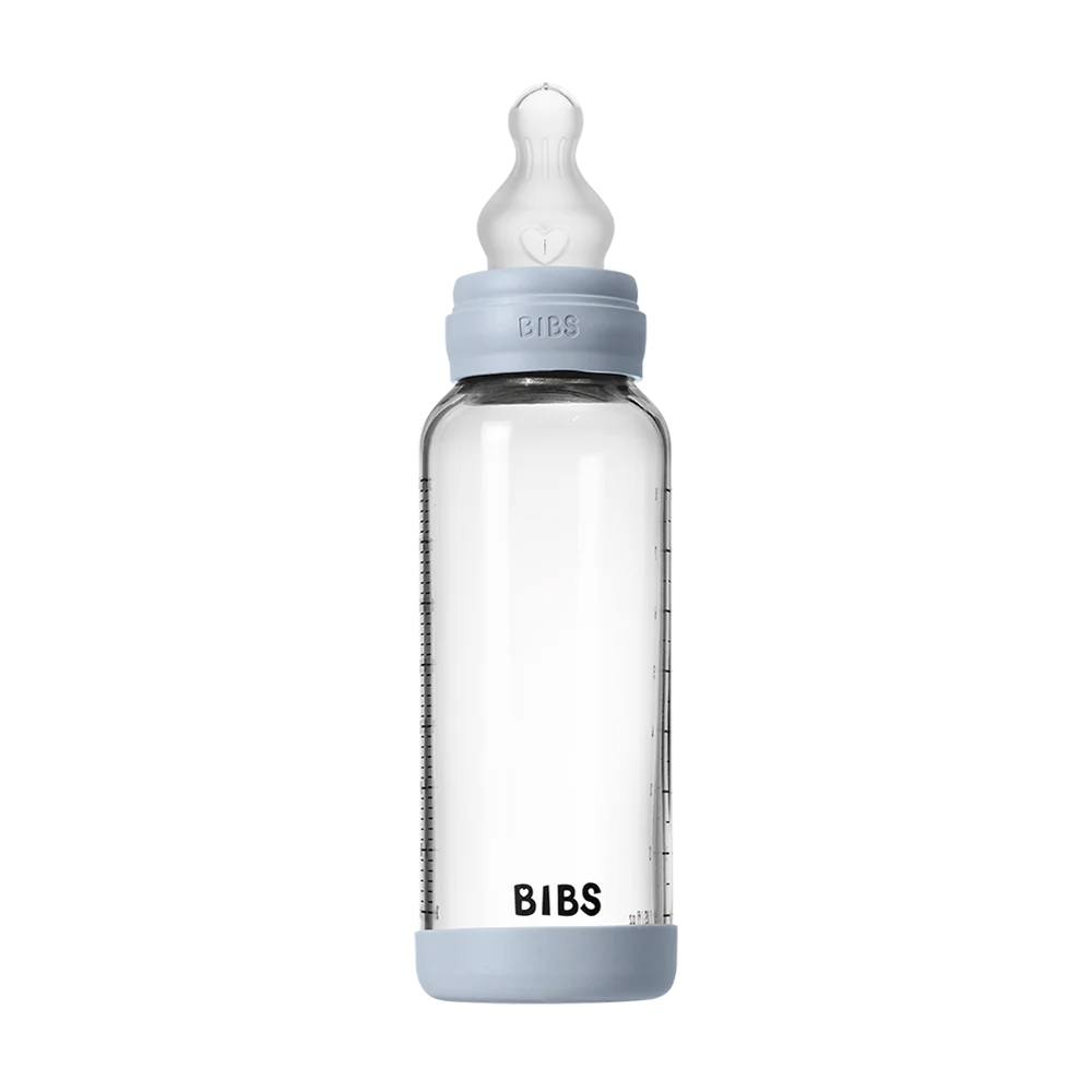 Baby Glass Bottle Set 240ml Silicone - Baby Blue